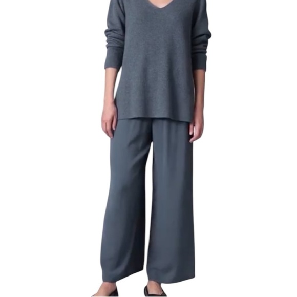 Johnny Was Pants - JOHNNY WAS WIDE LEG 100% SILK CROP PANTS WITH DRAWSTRING GREY SZ XL